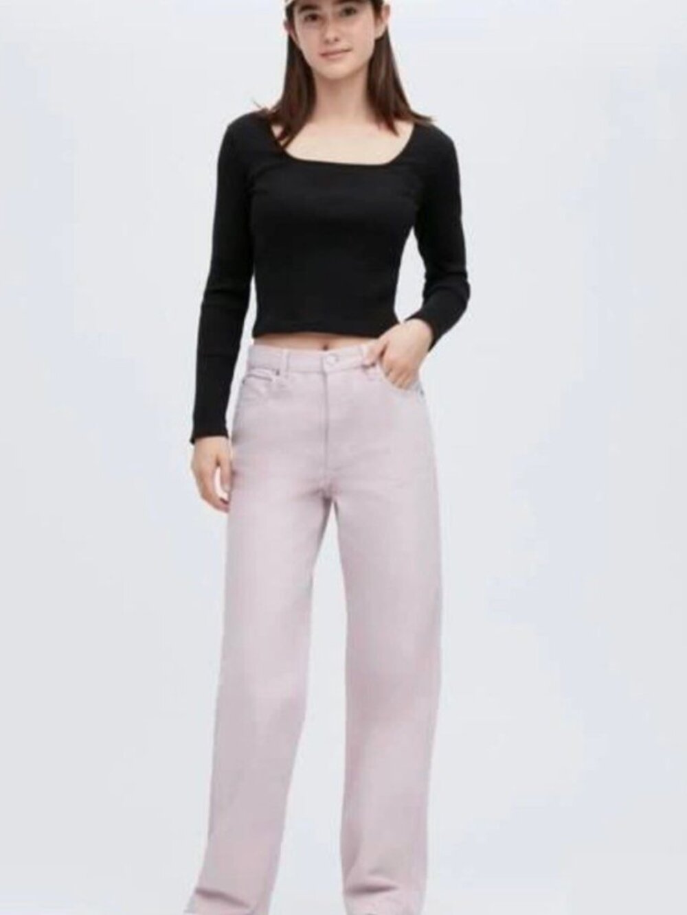 Uniqlo Ribbed Square Neck Longsleeve XS Black